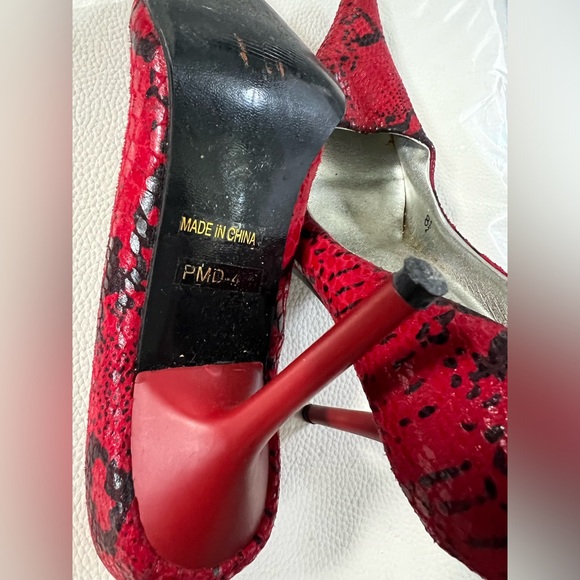 DANGEROUS PUMP RED/BLACK Longpoint Leder Stiletto High Heels SNAKE DESIGN SIZE 8 - Picture 10 of 13